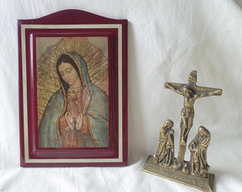 Vintage Wooden Picture of Our Lady of Guadalupe, Queen of Mexico Home Decor