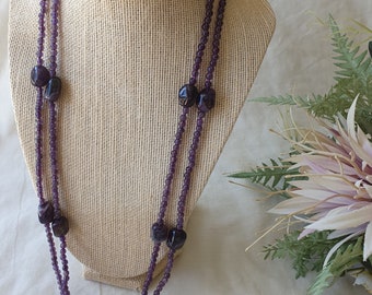 Vintage Amethyst Stone Long Necklace, Natural Women's Jewellery