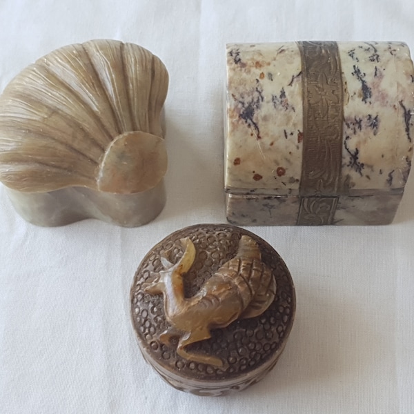 Vintage Natural Stone Carved Ring Box, Special Occasion Mini Box