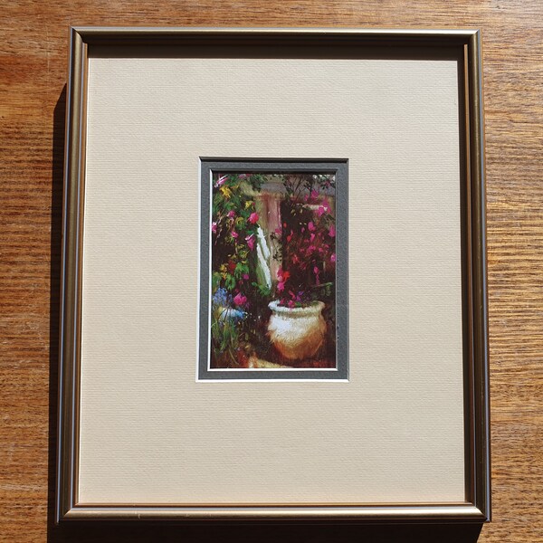 Vintage Framed in Glass Climbing Rose Picture, Floral Wall Decor