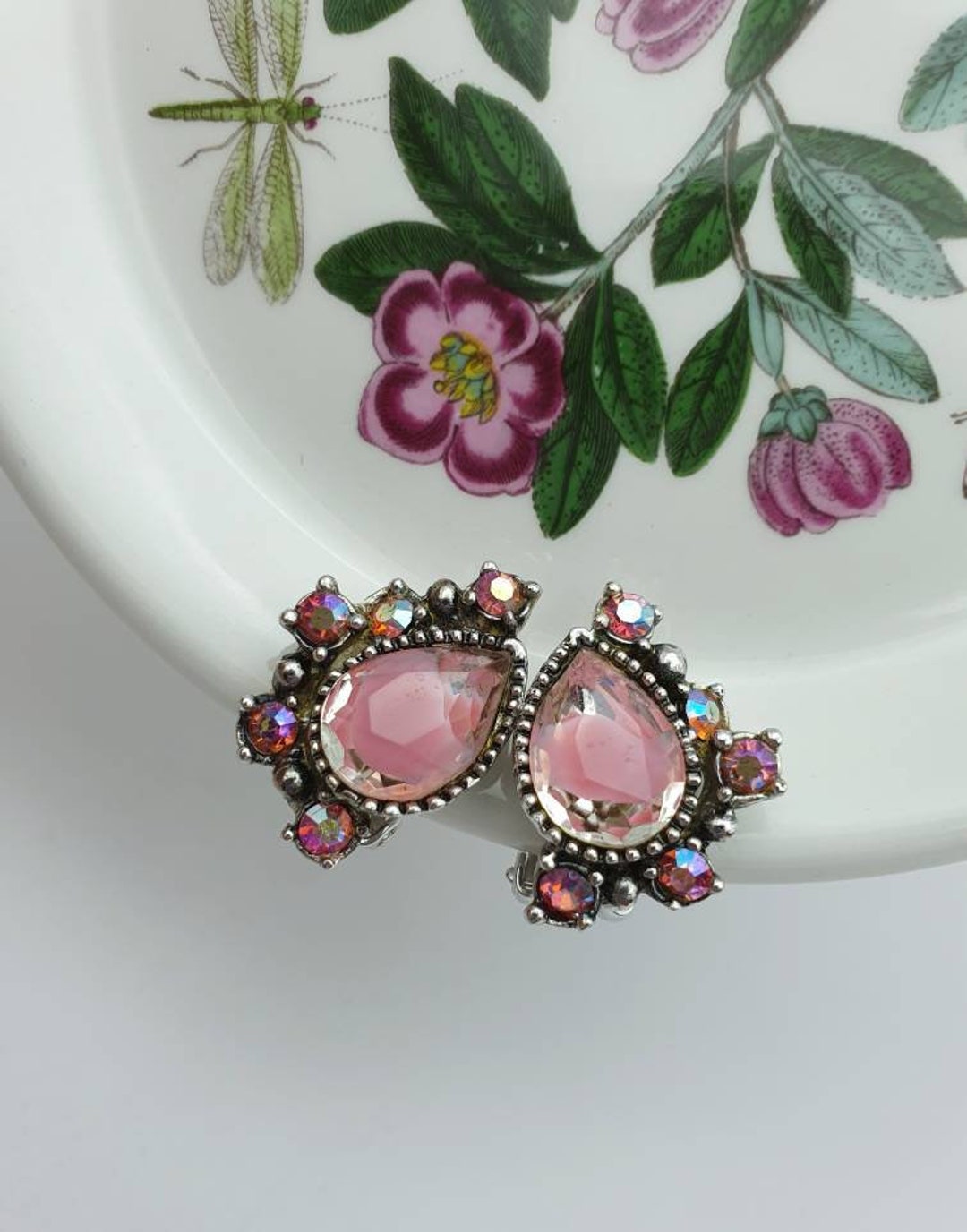 Vintage Barcs Silver Sparkly Pink Clip on Earrings Mid - Etsy Australia