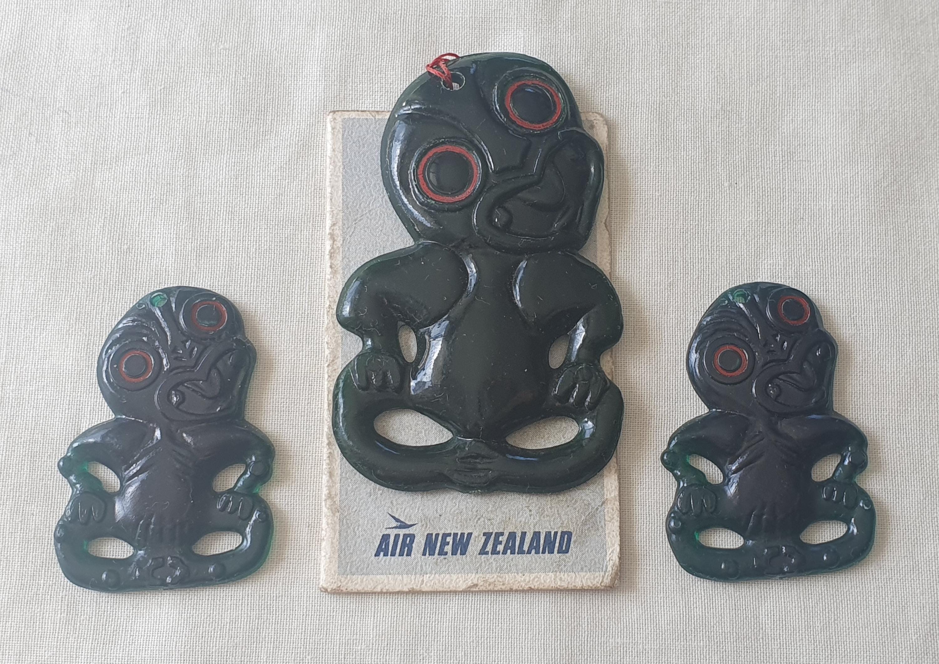 Vintage Dark Green Hard Plastic Maori Hei Tiki Pendant, Retro Kiwiana