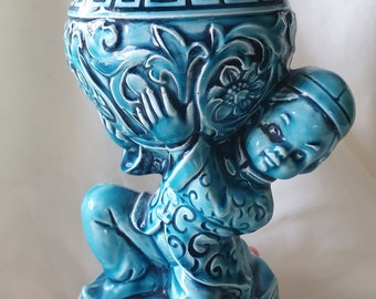 Vintage Mid Century Rubens Aqua Blue Planter Vase, MCM Home Decor