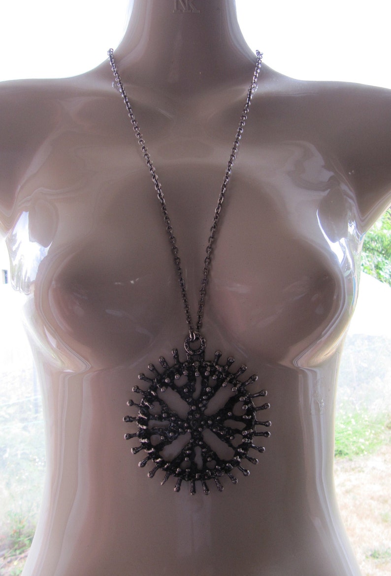 Huge Abstract Mod Necklace Vintage 3.5 Brutalist Sunburst Pendant Chain Guy Vidal Robert Larin Style