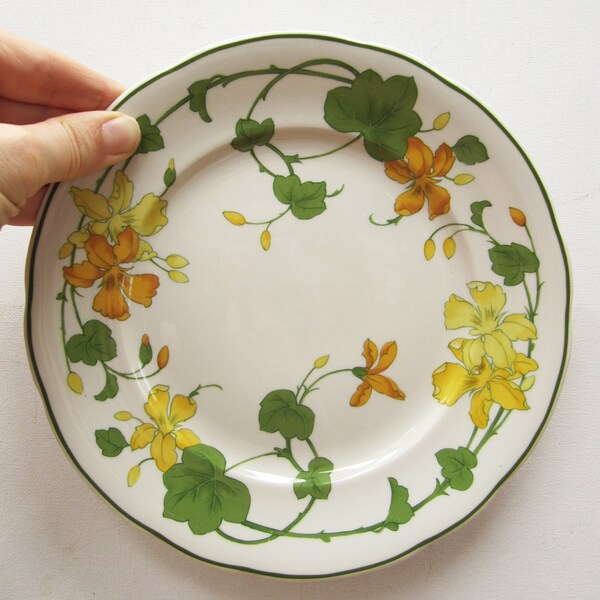 Vintage Villeroy and Boch Geranium Side Plates, Five Bread Plates, Yellow Green Floral Design, Made in West Germany