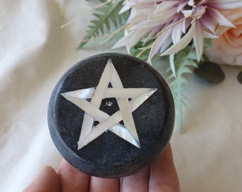 Vintage Stone Mother of Pearl Pentagram Box