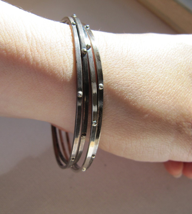 Modernist Textured Bangle Vintage Sterling Silver Stacking Bangle Silver Stacker Bracelets