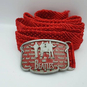 Vintage 1992 American Legends Foundry The Beatles Belt Buckle and Belt, Retro Unisex Rock Band Accessories