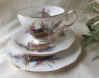 Vintage Glengarrys Queen Anne Macleod Clan Teacup Trio Set, English Fine Bone China