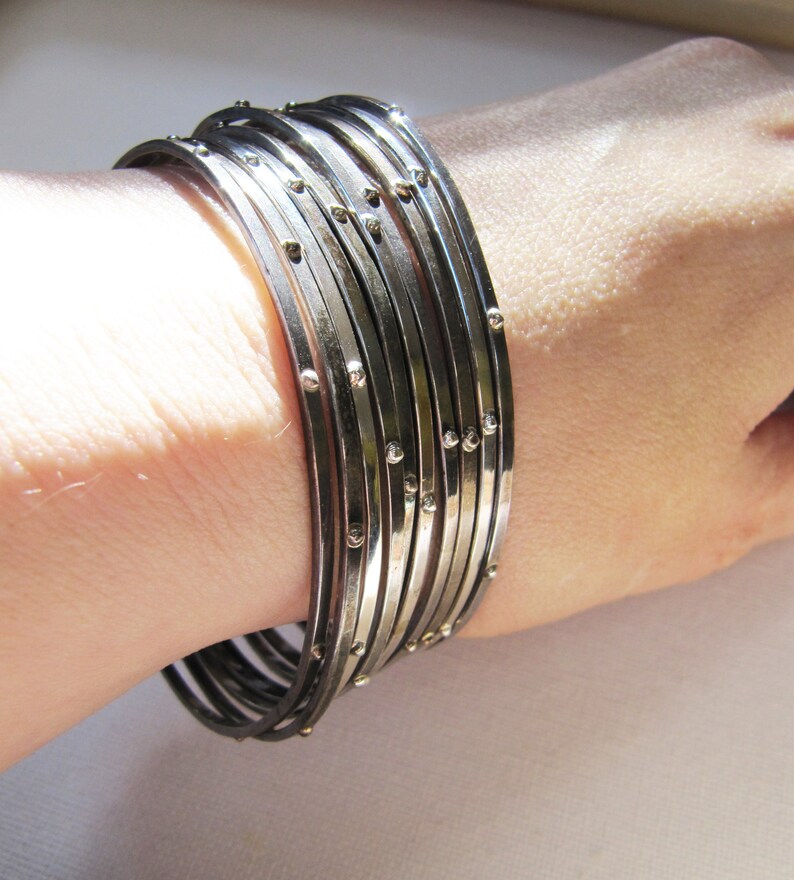 Modernist Textured Bangle Vintage Sterling Silver Stacking Bangle Silver Stacker Bracelets
