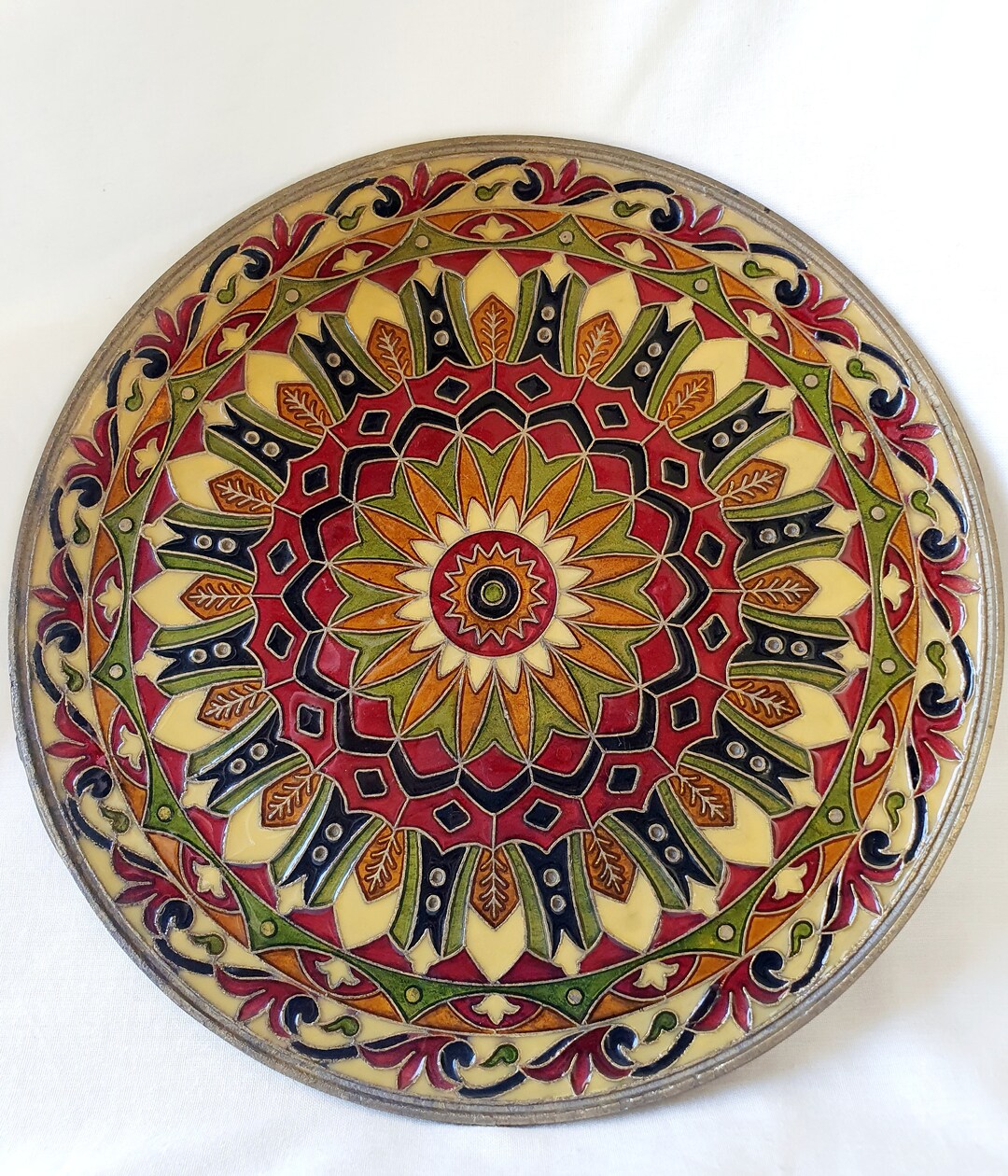 Vintage Byzantine Mosaic Patterned Enamel Greek Bronze Wall Plate ...