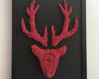 32,5"- 23.5"cm Real Scandinavian Moss Pink Deer. Pas de soins. De vraies plantes préservées. Art de mur de mousse. Peinture végétale