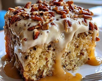 Aunt Bertie’s Southern Butter Pecan Praline Poke Cake Recipe | Instant Digital PDF Download