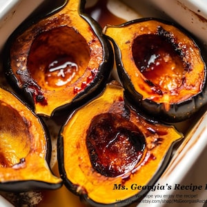 Receta de calabaza bellota al horno con azúcar morena y mantequilla - Descarga digital en PDF