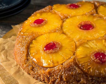 Skillet Pineapple Ambrosia Upside Down Cake Recipe - Digital PDF Download