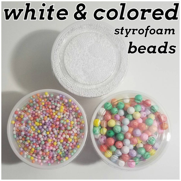 Free shipping- assorted rainbow colored & white styrofoam beads for slime , floam making, fake snow, bottle fillers, crafts etc