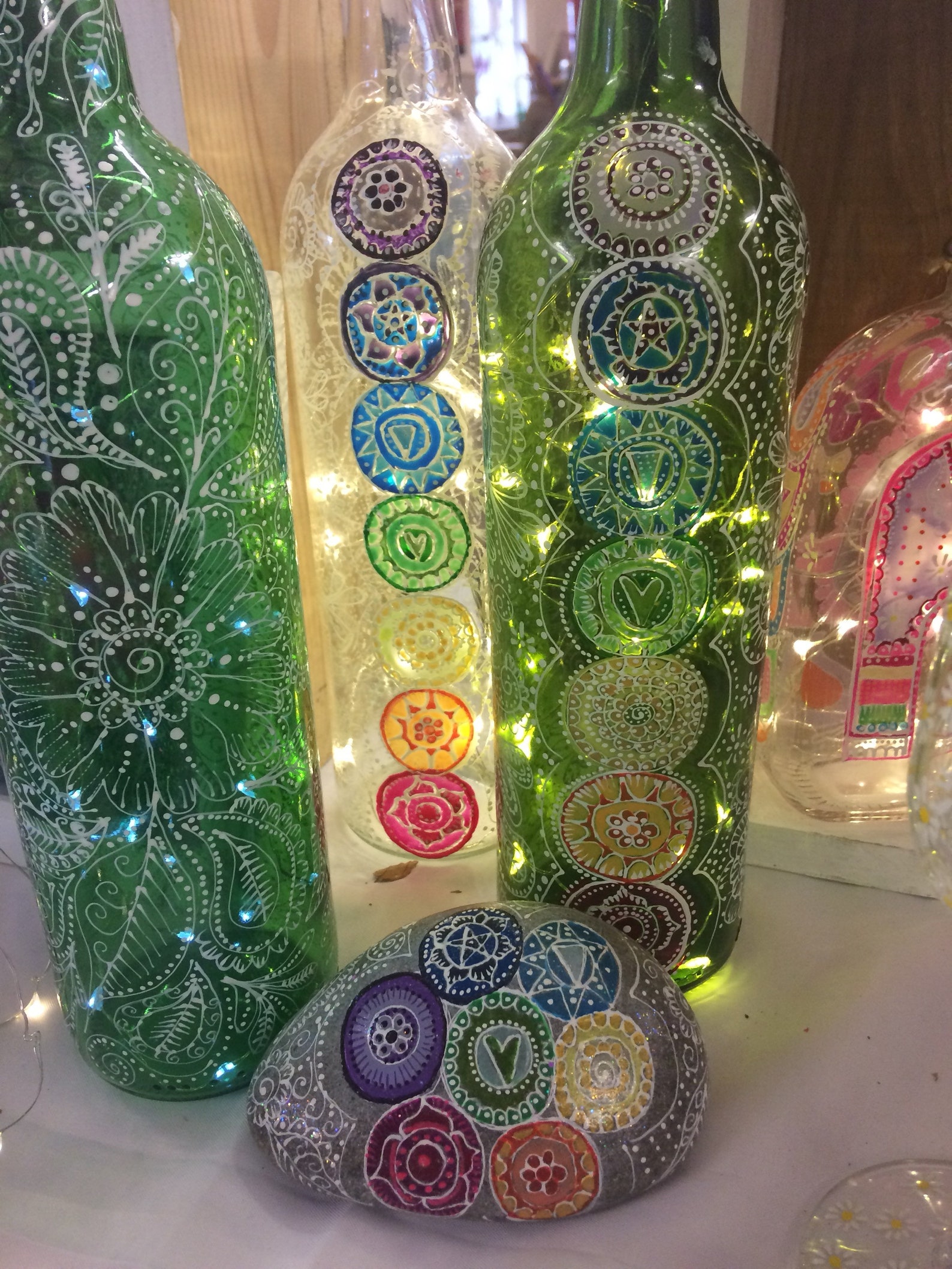 Hand Painted Wine Bottle With Lights Etsy