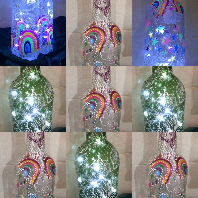 Hand painted wine bottle with lights Etsy