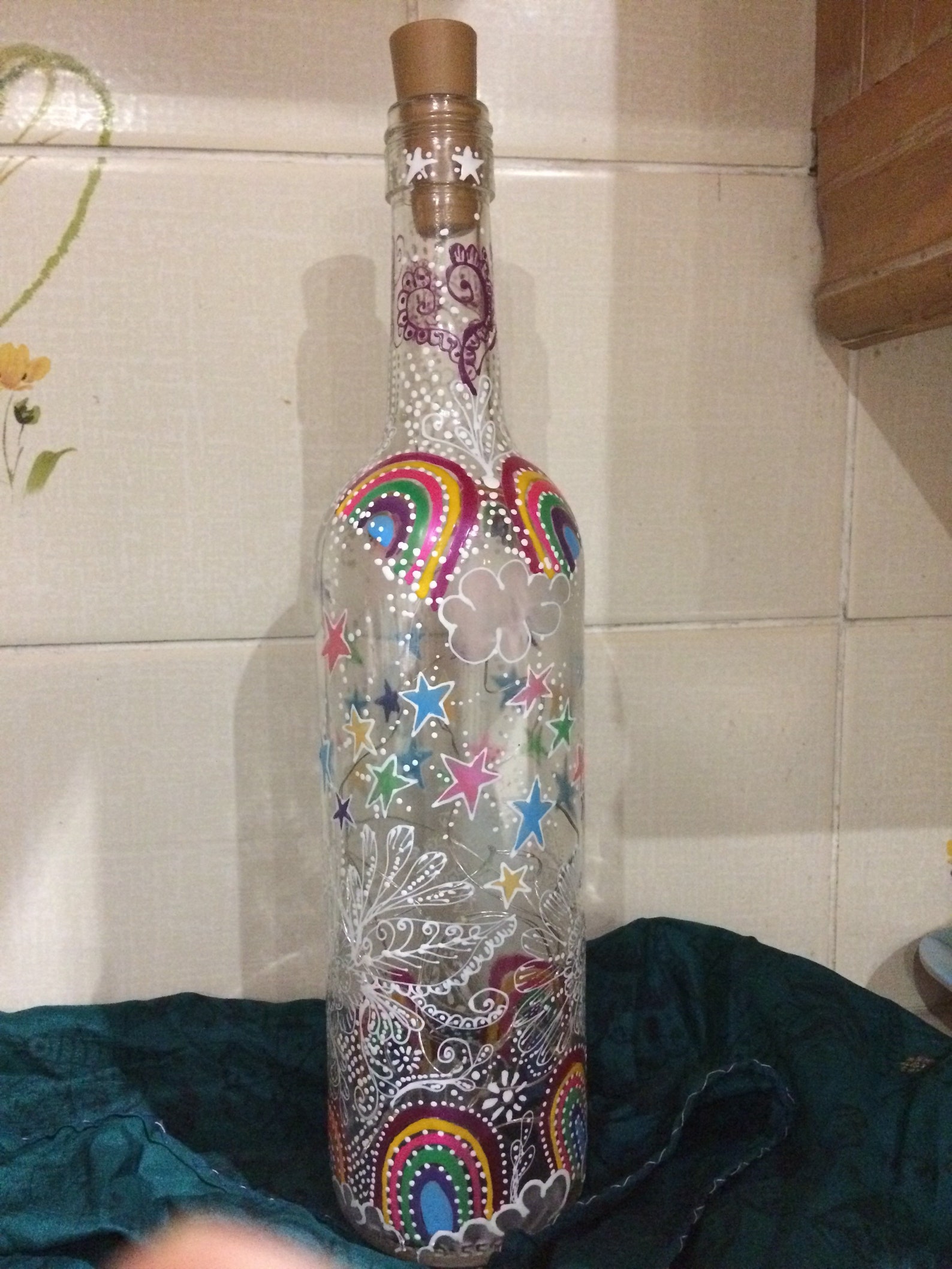 Hand Painted Wine Bottle With Lights Etsy