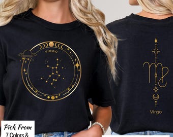 Celestial Virgo Zodiac T-Shirt, Astrology Star Pattern, Mystic Tee