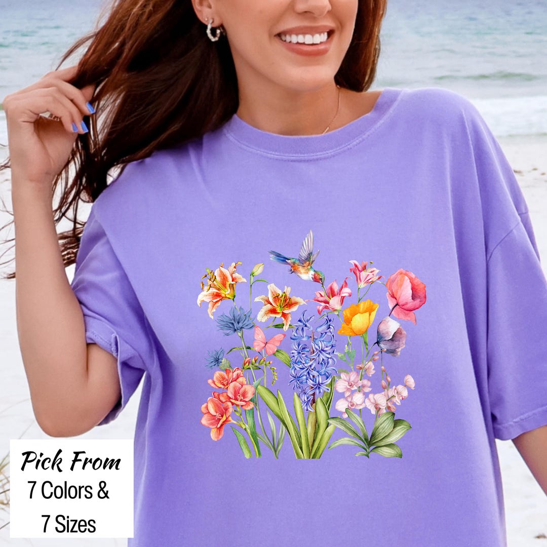 Boho Wildflower Comfort Colors T-shirt, Botanical Floral Tee - Etsy