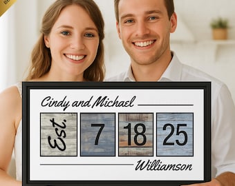 Personalized Wedding Date Canvas Sign, Anniversary Gift, Framed or Unframed