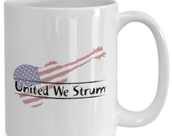United we strum, ukulele mug, ukulele gift, uke mug,