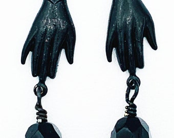 Victorian-style Hand Dangle Earrings with Vintage Mourning Beads