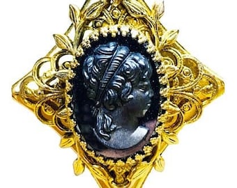 Ladies Vintage Reversable Cameo and Watch Goldtone