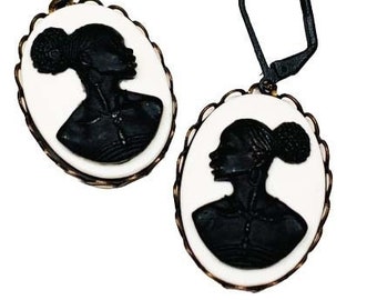 Beautiful African Lady Cameo Earrings