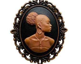 African Lady Cameo Chain Necklace in Coppertone Setting