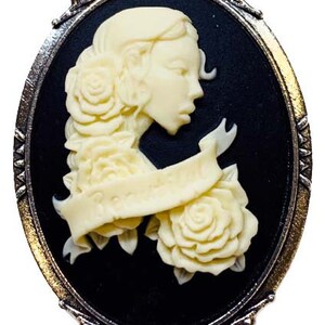 Black and Cream African Bride Cameo Brooch in Silvertone Frame