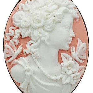 Pink and White Modern Lady Cameo Brooch Resin