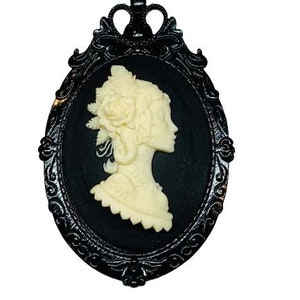 Zombie Lady Cameo Brooch Black Frame