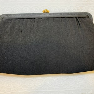 1950s Harry Levine Black Evening Clutch Purse Goldtone Handle USA w/ Coin Purse
