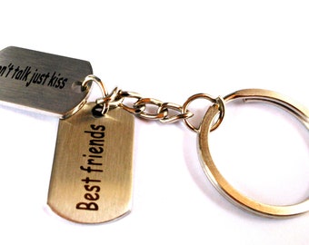 Accessories key ring Tag keychain  stainless steel laser engraved  Mini dogtag  Best Friends Set tags Silver Letters Numbers