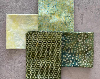 Lot de quarts de tissu batik vert - coupes de 16 pouces