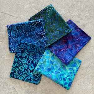 Set of 5 Half Yard Cuts of Batiks in Shades of Blue and Green
