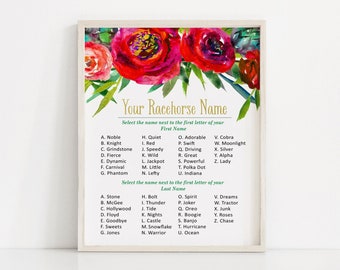 Kentucky Derby Party Sign. Create Your Racehorse Name Generator Sign. Derby Horse Name. Roses. DIY