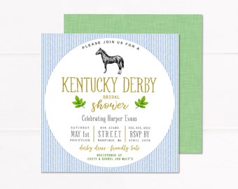 Kentucky Derby Bridal Shower Invitation.  Pink Blue Seersucker. Couples Shower. Horse Racing Shower Invitation. KY Derby