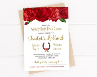 Kentucky Derby Bridal Shower Invitation.  KY Derby Baby Shower Invite. Roses. Horse Racing Shower Invitation. KY Derby. Digital or Printed