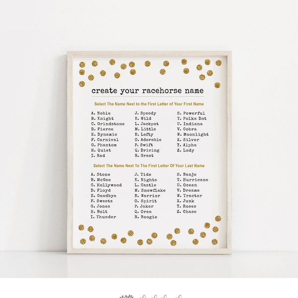 Race Horse Name Generator Game Etsy