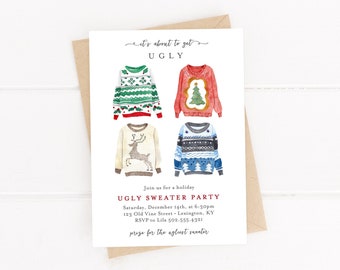 Ugly Christmas Sweater Party Invitation - Holiday Sweater Party. Who wore it worst? Christmas Party Invite.  Digital or Printed.