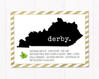 Kentucky Derby Party Invitation.  State of KY Derby Invite. Green Gold Stripes. Derby Party Invite. Horse Race Party. printed or digital