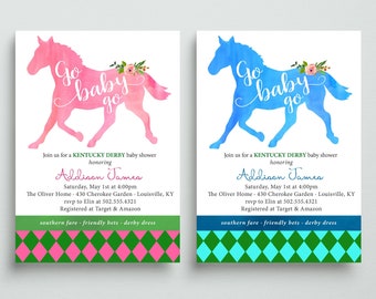 Kentucky Derby Baby Shower Invitation.  KY Derby Party Invite. Horse Invite. Horse Party Invitation. Go Baby Go! printed or digital