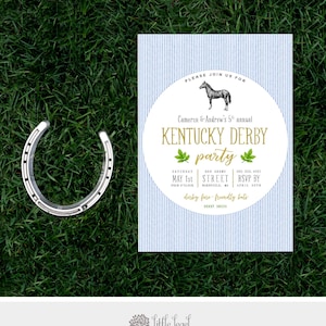 Kentucky Derby Party Invitation.  Blue Pink Seersucker Derby Invite. Derby Birthday Party. Horse Race Party Invitation. Girl Boy Birthday.