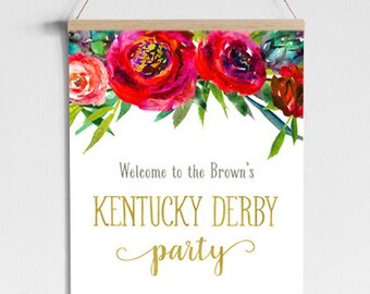 Derby Roses Welcome Sign. 8 x 10 (or) 16 x 20.  Digital. Kentucky Derby Party Sign. Kentucky Derby Shower Sign. Party Printables. DIY.