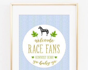 Welcome Race Fans. Derby Seersucker Sign. 16 x 20 & 8 x 10. Kentucky Derby Party. Kentucky Derby Shower. Kentucky Derby Printables. DIY.