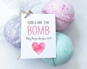 Girls Are the BOMB Custom Gift tag - Baby Shower Favor - New Baby Gift. Bath Bomb gift tag - Baby Girl.  DIY