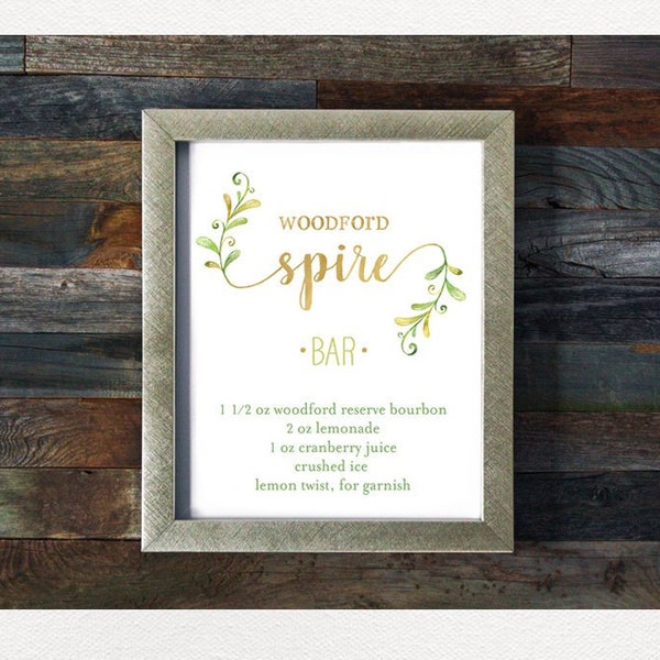 Woodford Spire Recipe. Woodford Spire Bar Sign. Kentucky Derby Party Sign. Oaks Party. Kentucky Derby Printables. Hostess Gift. DIY.